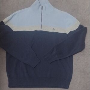 Large Original Penguin Men's 1/4 Zip Pullover Sweater Navy Gray Light Blue